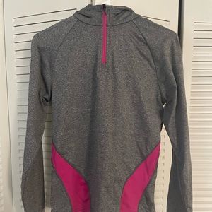 Gray and pink work out sweatshirt with hood And zipper
